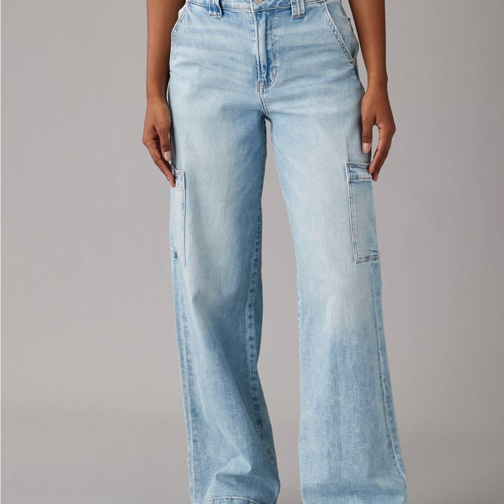 American Eagle Outfitters Light Blue Wide Leg Cargo Jeans